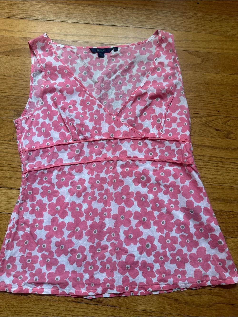 Boden Pink and White Floral Fitted Sleeveless Top sz 14